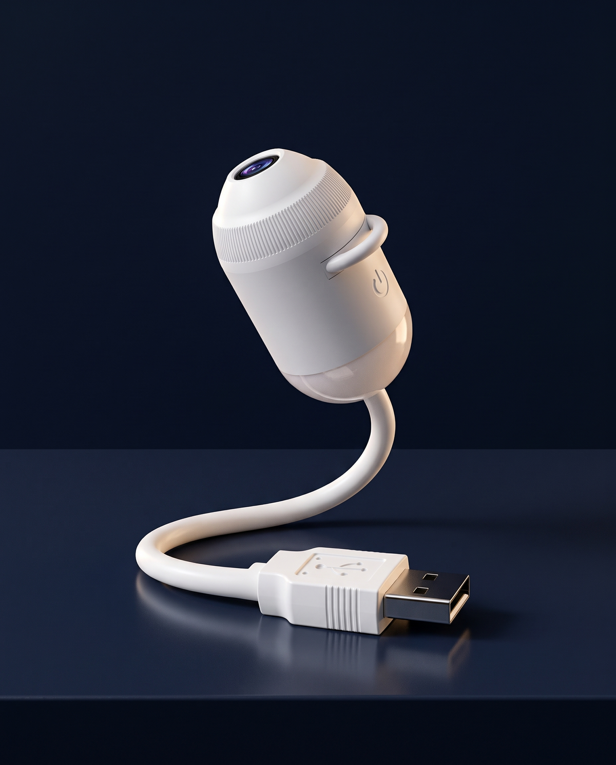 LUMIS car starlight projector, white capsule with USB gooseneck, on navy stone